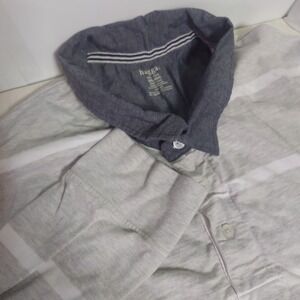 Haggar Mens 2XL Long Sleeve Polo Shirt‎ Gray White Striped Casual